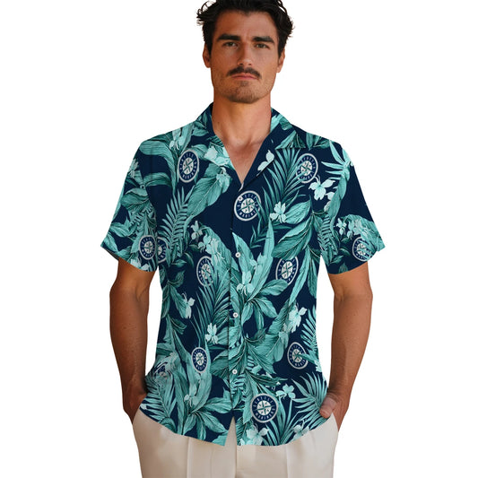 Seattle Mariners Hawaiian Shirt - Palm Leaves | Moonbestprint