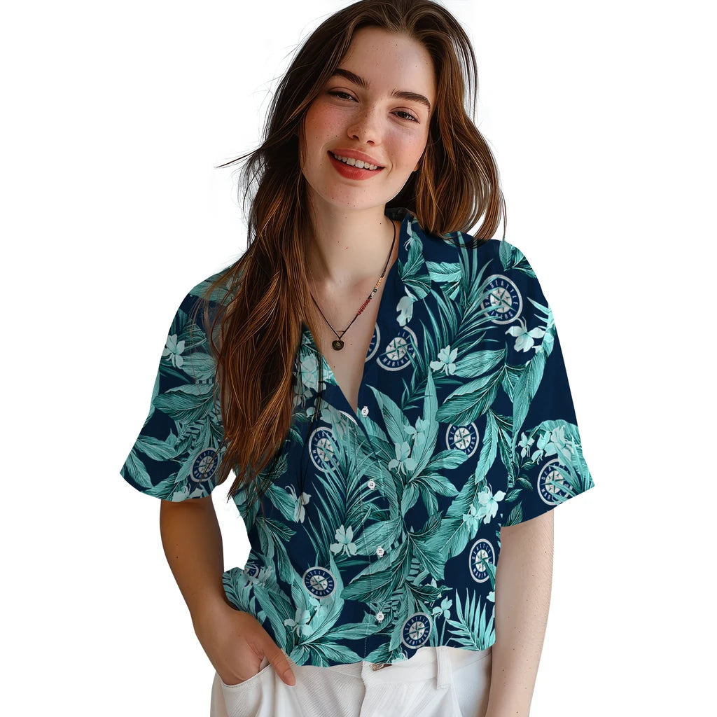 Seattle Mariners Hawaiian Shirt - Palm Leaves | Moonbestprint