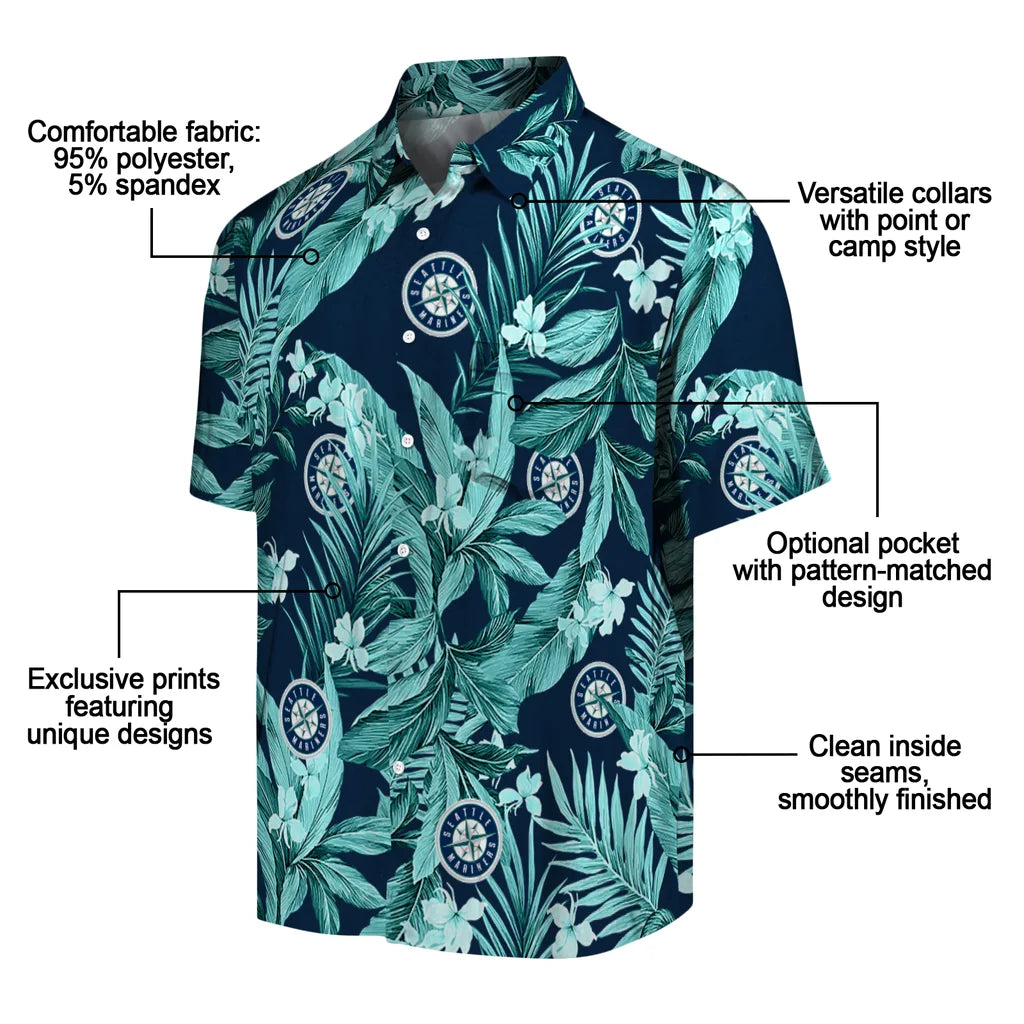 Seattle Mariners Hawaiian Shirt - Palm Leaves | Moonbestprint