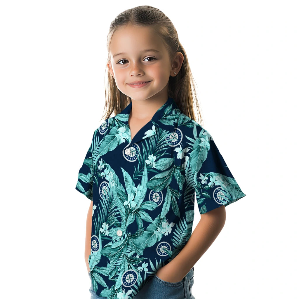 Seattle Mariners Hawaiian Shirt - Palm Leaves | Moonbestprint