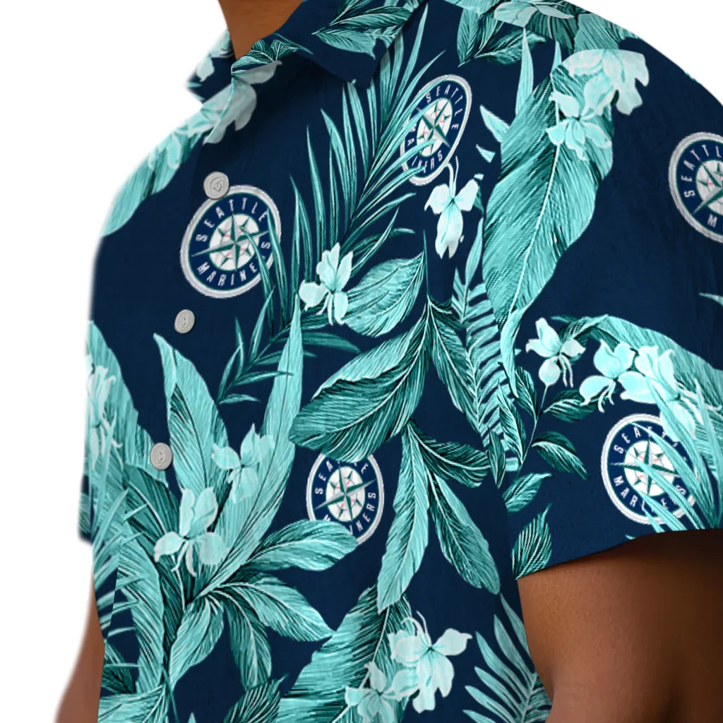 Seattle Mariners Hawaiian Shirt - Palm Leaves | Moonbestprint