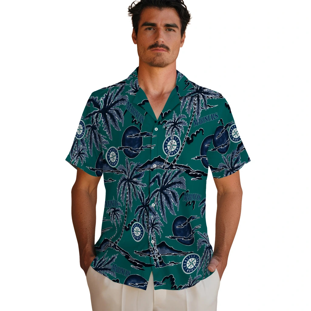 Seattle Mariners Hawaiian Shirt - Palm Sunset | Moonbestprint