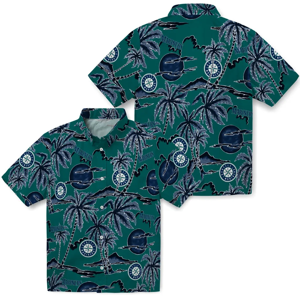 Seattle Mariners Hawaiian Shirt - Palm Sunset | Moonbestprint