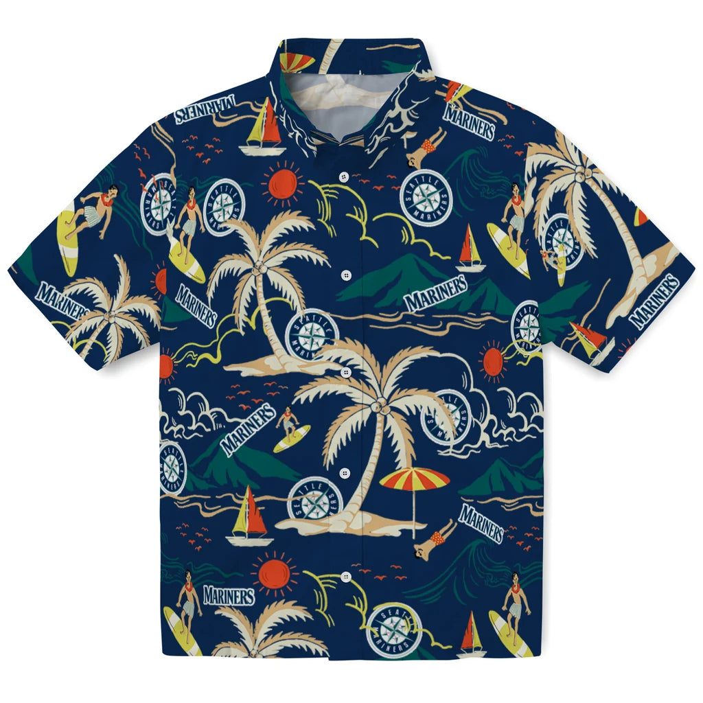 Seattle Mariners Hawaiian Shirt - Palm Tree Island | Moonbestprint