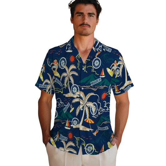 Seattle Mariners Hawaiian Shirt - Palm Tree Island | Moonbestprint
