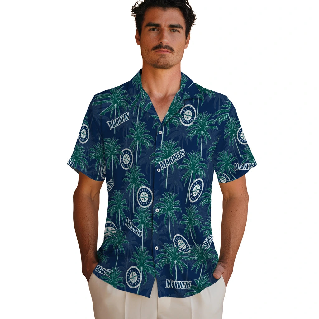 Seattle Mariners Hawaiian Shirt - Palm Tree Motif | Moonbestprint