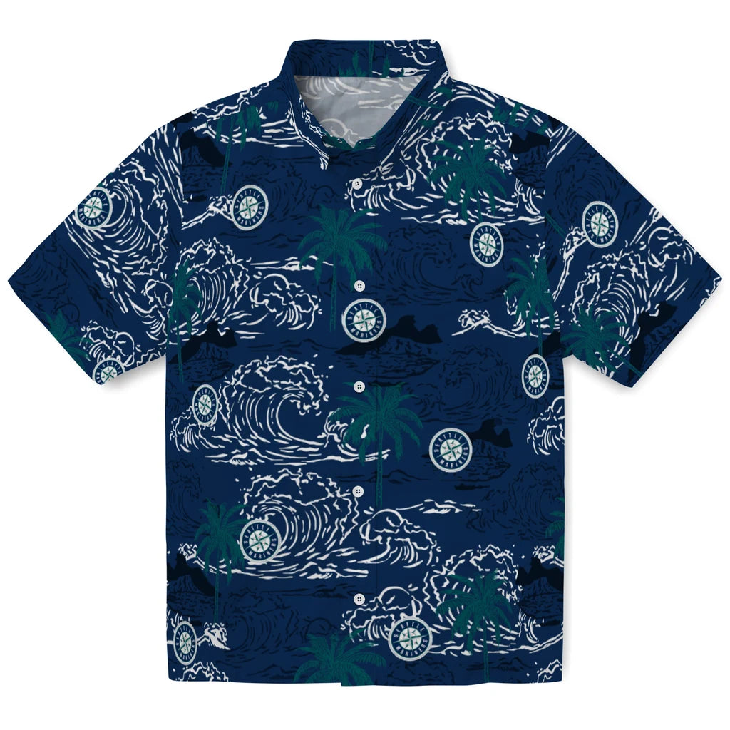 Seattle Mariners Hawaiian Shirt - Wave Palm | Moonbestprint