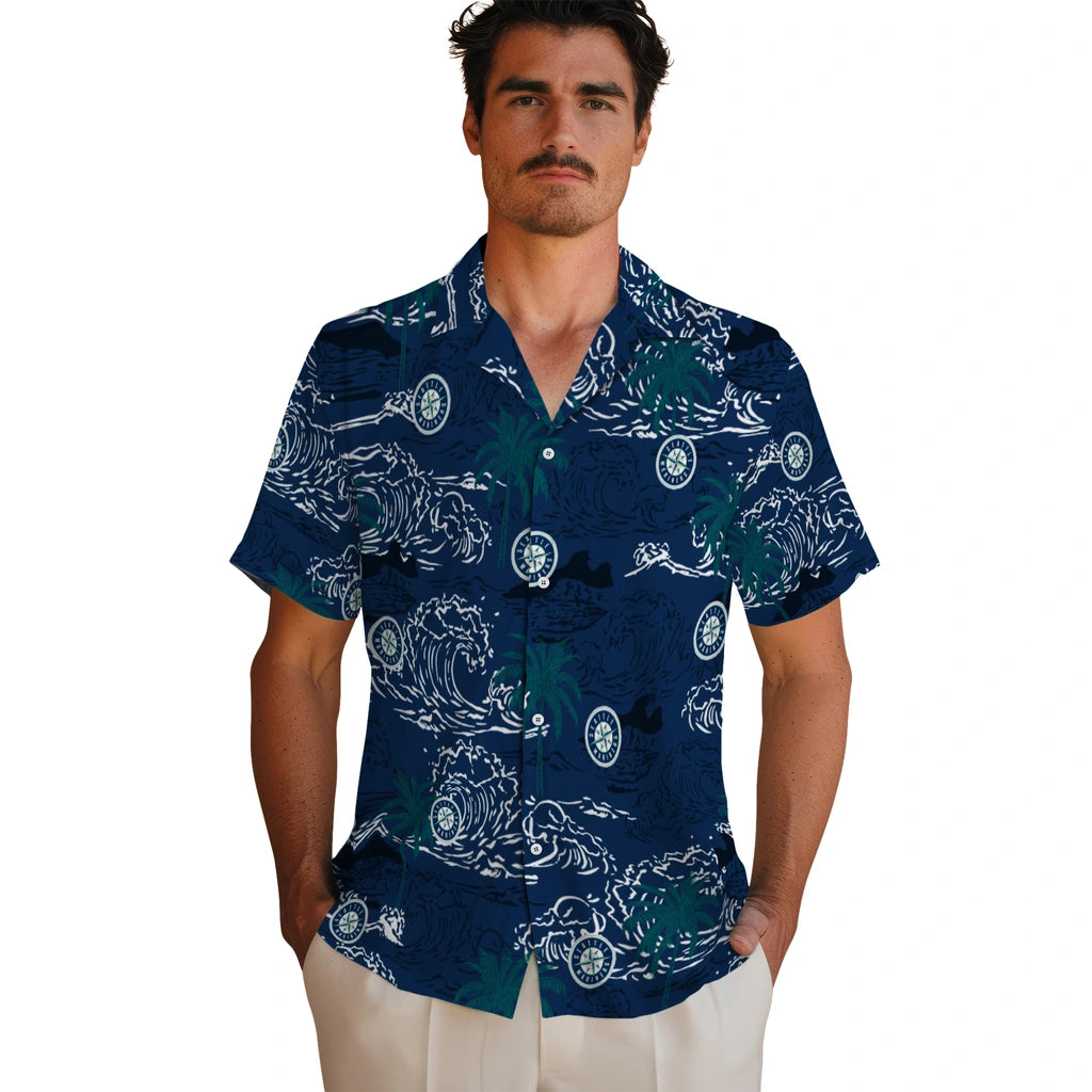 Seattle Mariners Hawaiian Shirt - Wave Palm | Moonbestprint