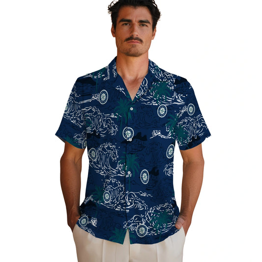 Seattle Mariners Hawaiian Shirt - Wave Palm | Moonbestprint
