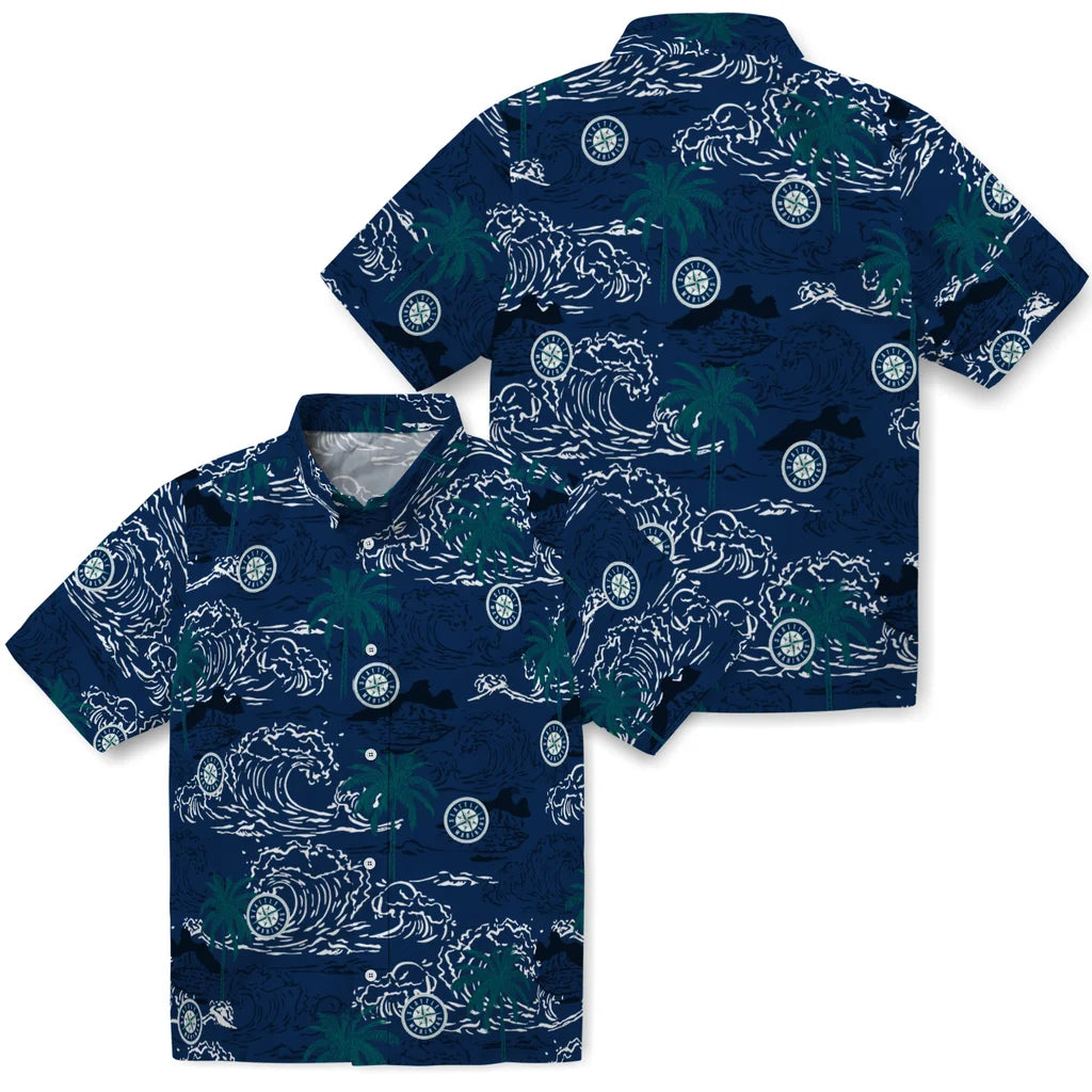 Seattle Mariners Hawaiian Shirt - Wave Palm | Moonbestprint