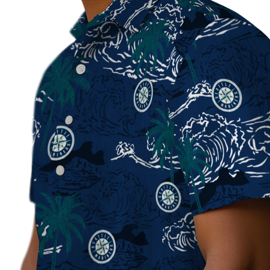 Seattle Mariners Hawaiian Shirt - Wave Palm | Moonbestprint