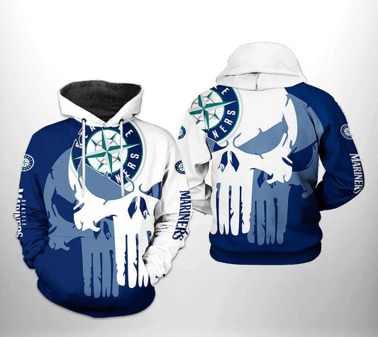 Seattle Mariners MLB Team Skull 3D MLB All Over Print Hoodie -Moonbestprint