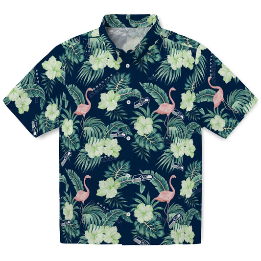 Seattle Seahawks Hawaiian Shirt - Flamingo and Hibiscus | Moonbestprint