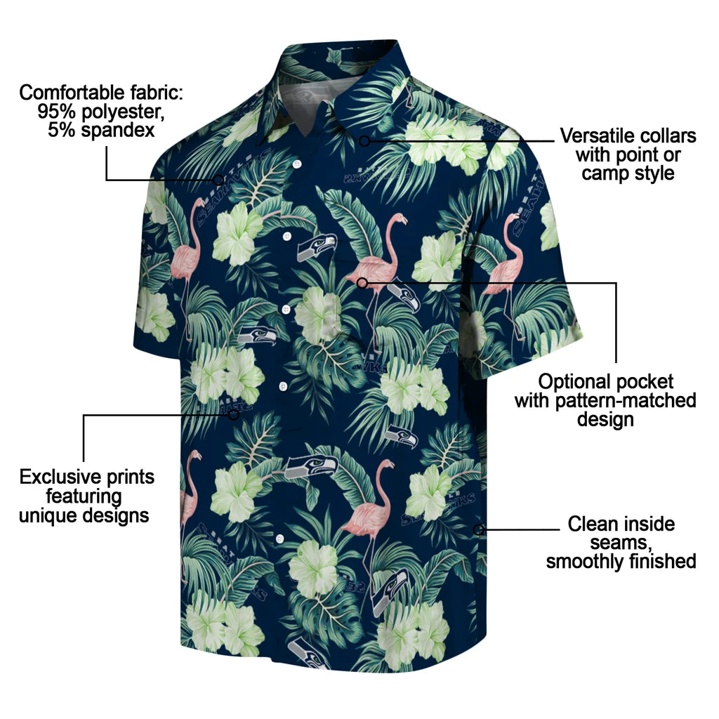 Seattle Seahawks Hawaiian Shirt - Flamingo and Hibiscus | Moonbestprint