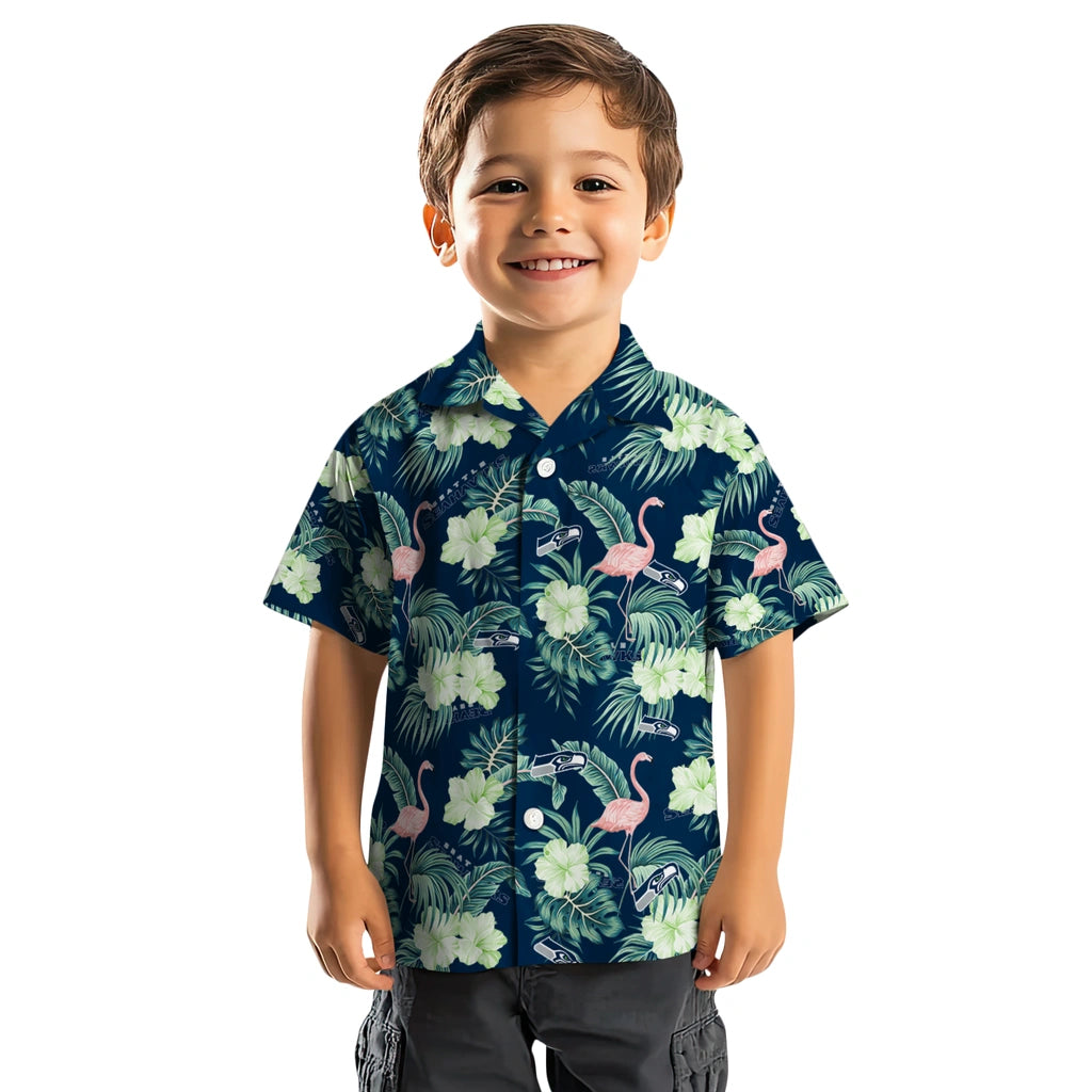 Seattle Seahawks Hawaiian Shirt - Flamingo and Hibiscus | Moonbestprint