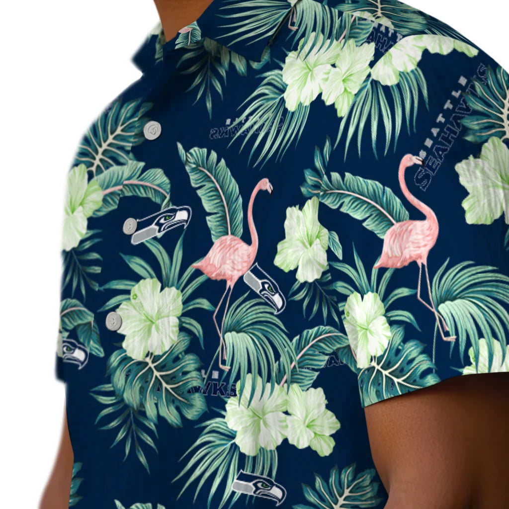 Seattle Seahawks Hawaiian Shirt - Flamingo and Hibiscus | Moonbestprint