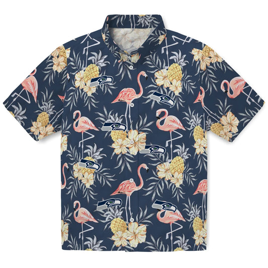 Seattle Seahawks Hawaiian Shirt - Flamingo Hibiscus | Moonbestprint