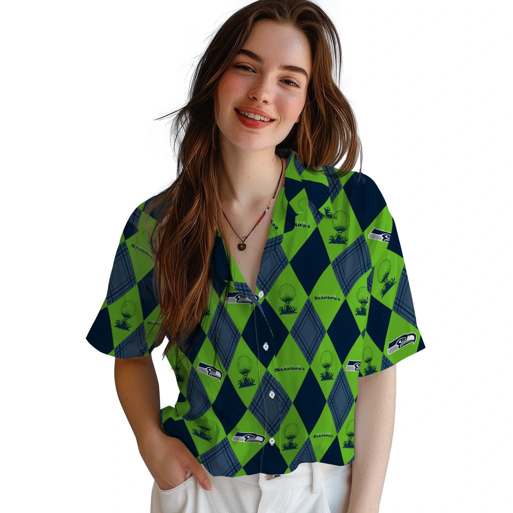 Seattle Seahawks Hawaiian Shirt - Golfing Plaid | Moonbestprint