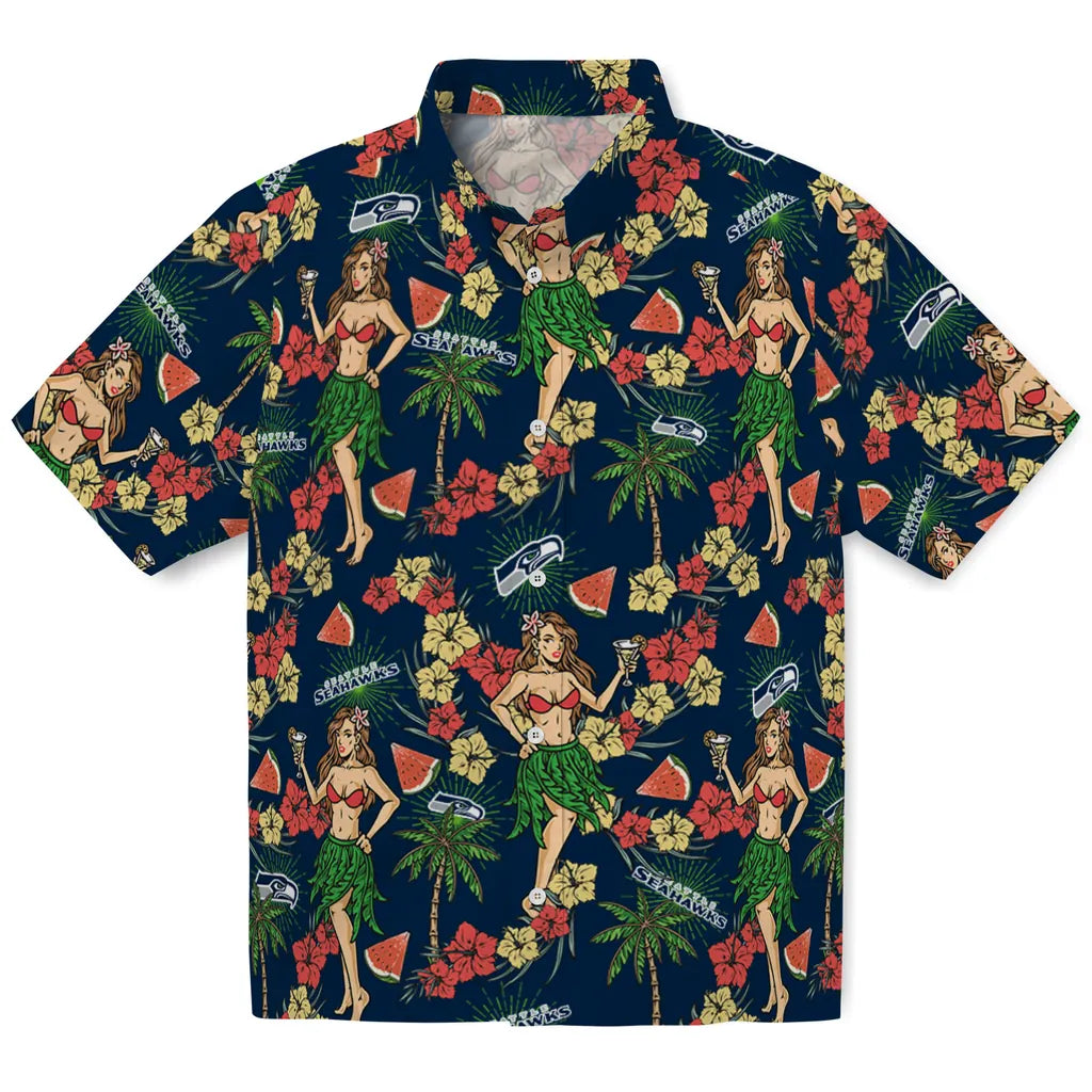 Seattle Seahawks Hawaiian Shirt - Hawaiian Girls Design | Moonbestprint
