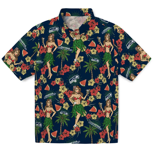 Seattle Seahawks Hawaiian Shirt - Hawaiian Girls Design | Moonbestprint