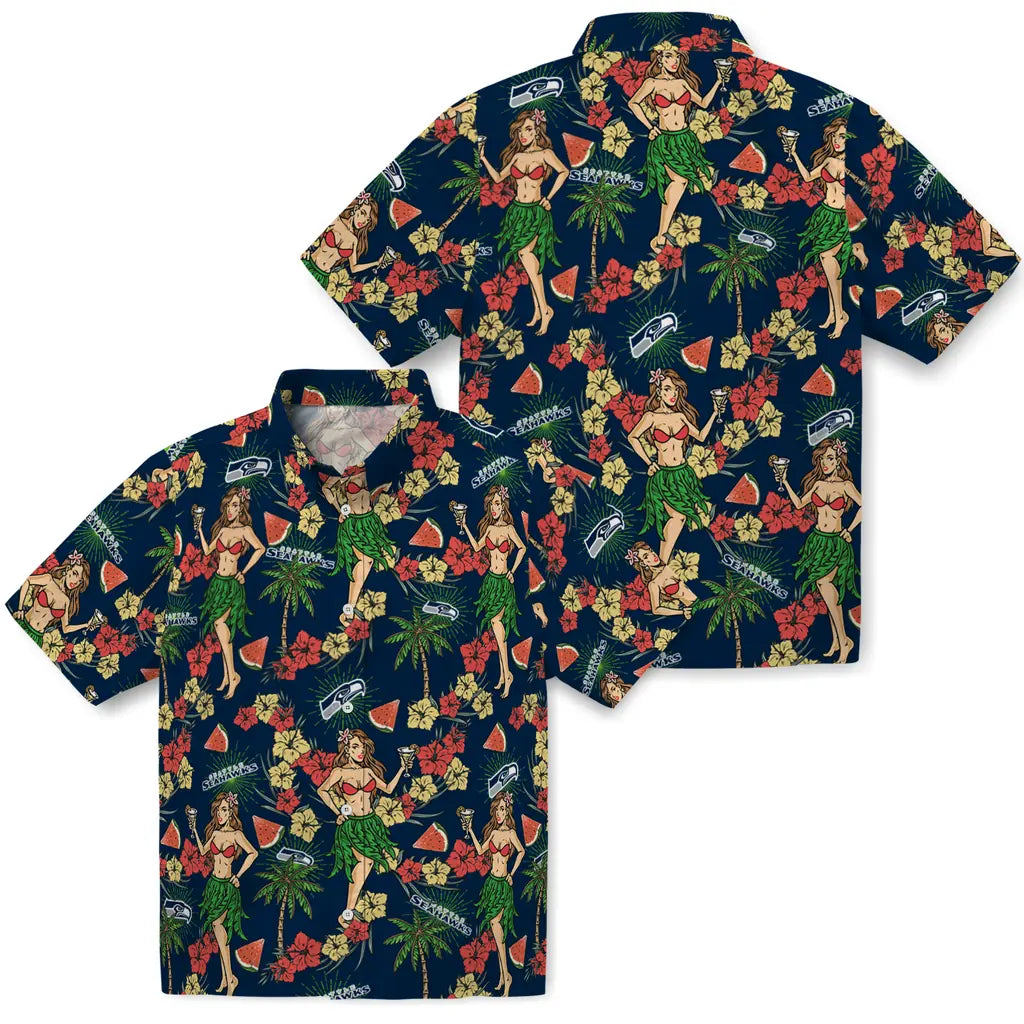Seattle Seahawks Hawaiian Shirt - Hawaiian Girls Design | Moonbestprint