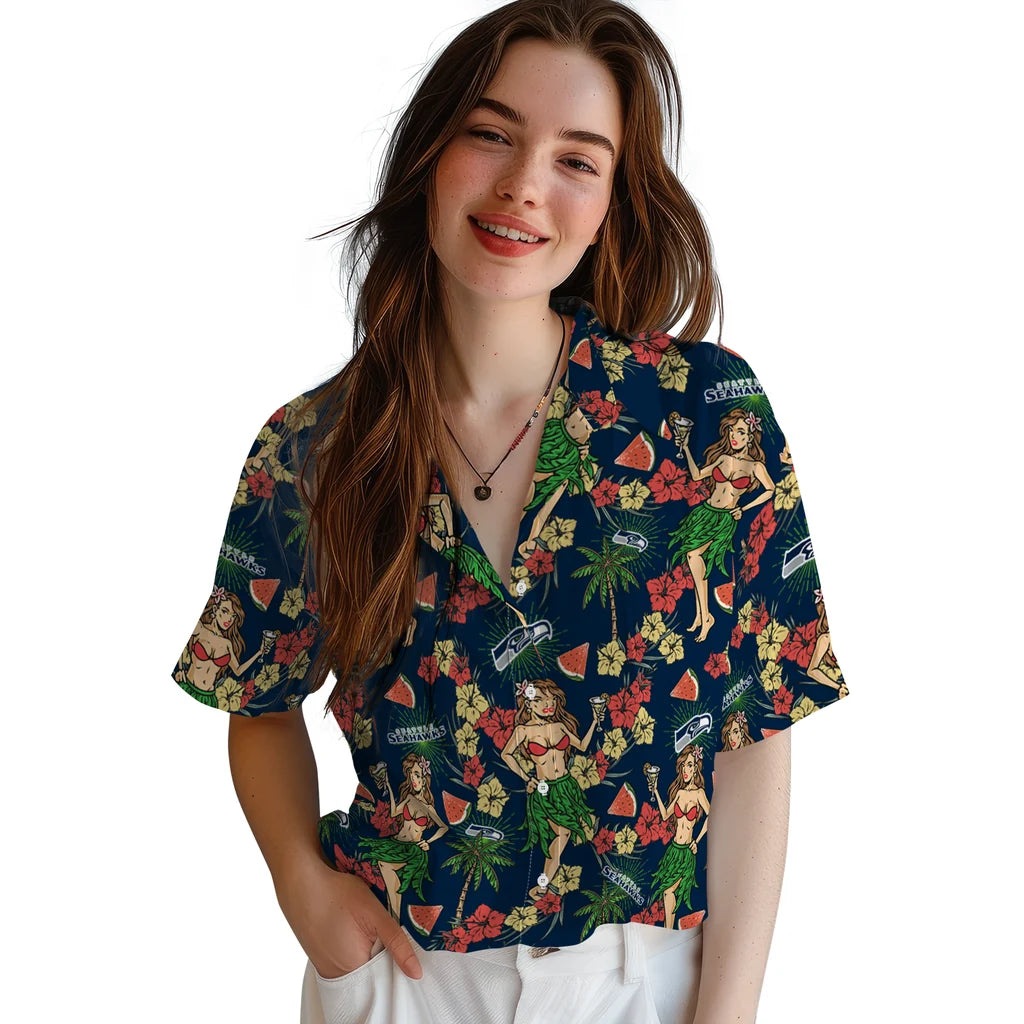 Seattle Seahawks Hawaiian Shirt - Hawaiian Girls Design | Moonbestprint