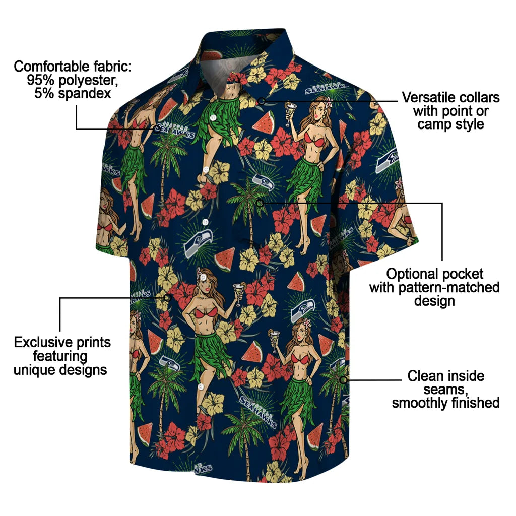 Seattle Seahawks Hawaiian Shirt - Hawaiian Girls Design | Moonbestprint