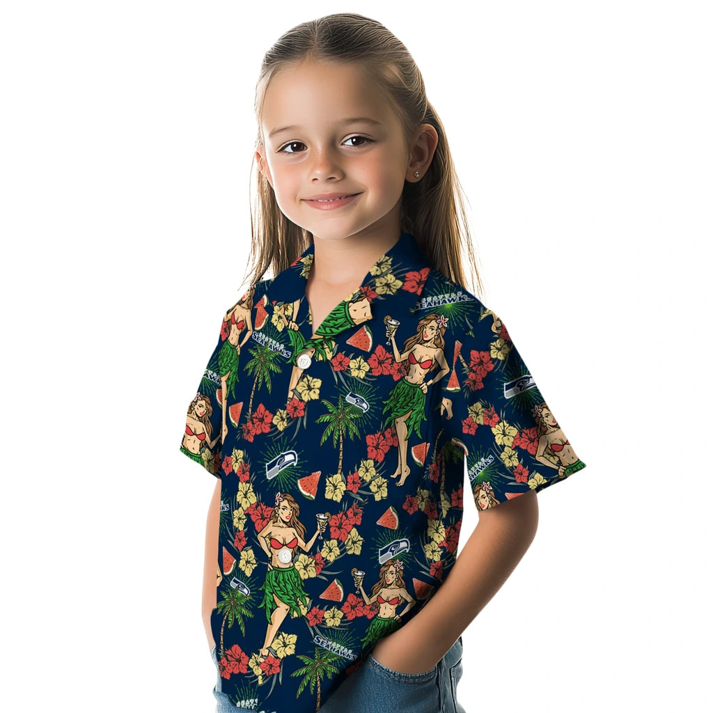Seattle Seahawks Hawaiian Shirt - Hawaiian Girls Design | Moonbestprint