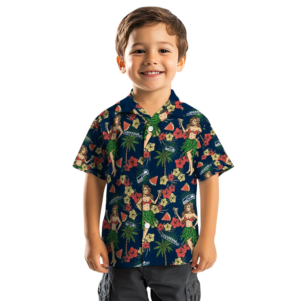 Seattle Seahawks Hawaiian Shirt - Hawaiian Girls Design | Moonbestprint
