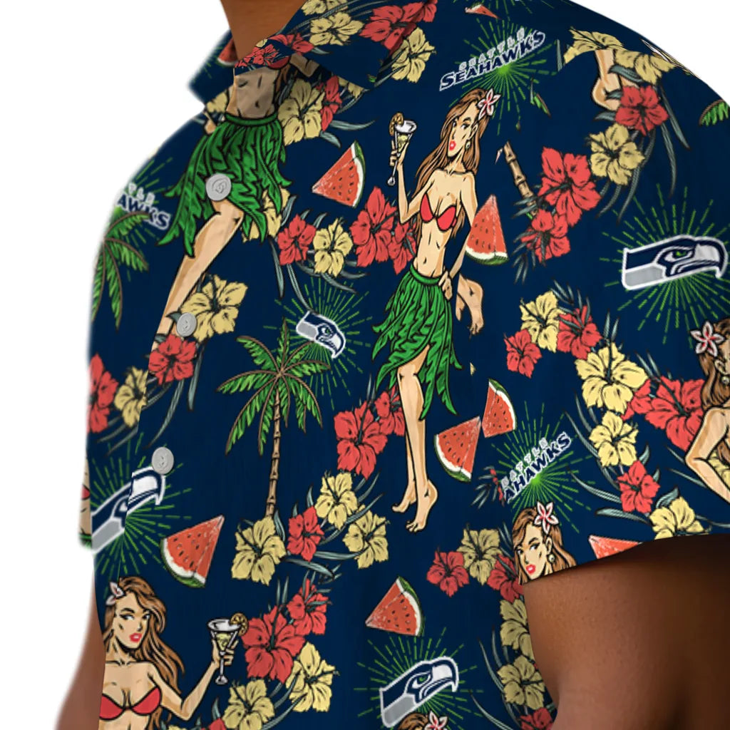 Seattle Seahawks Hawaiian Shirt - Hawaiian Girls Design | Moonbestprint