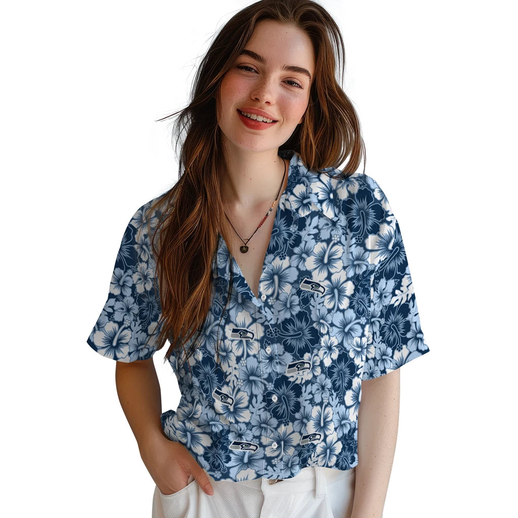 Seattle Seahawks Hawaiian Shirt - Hibiscus Blooms | Moonbestprint