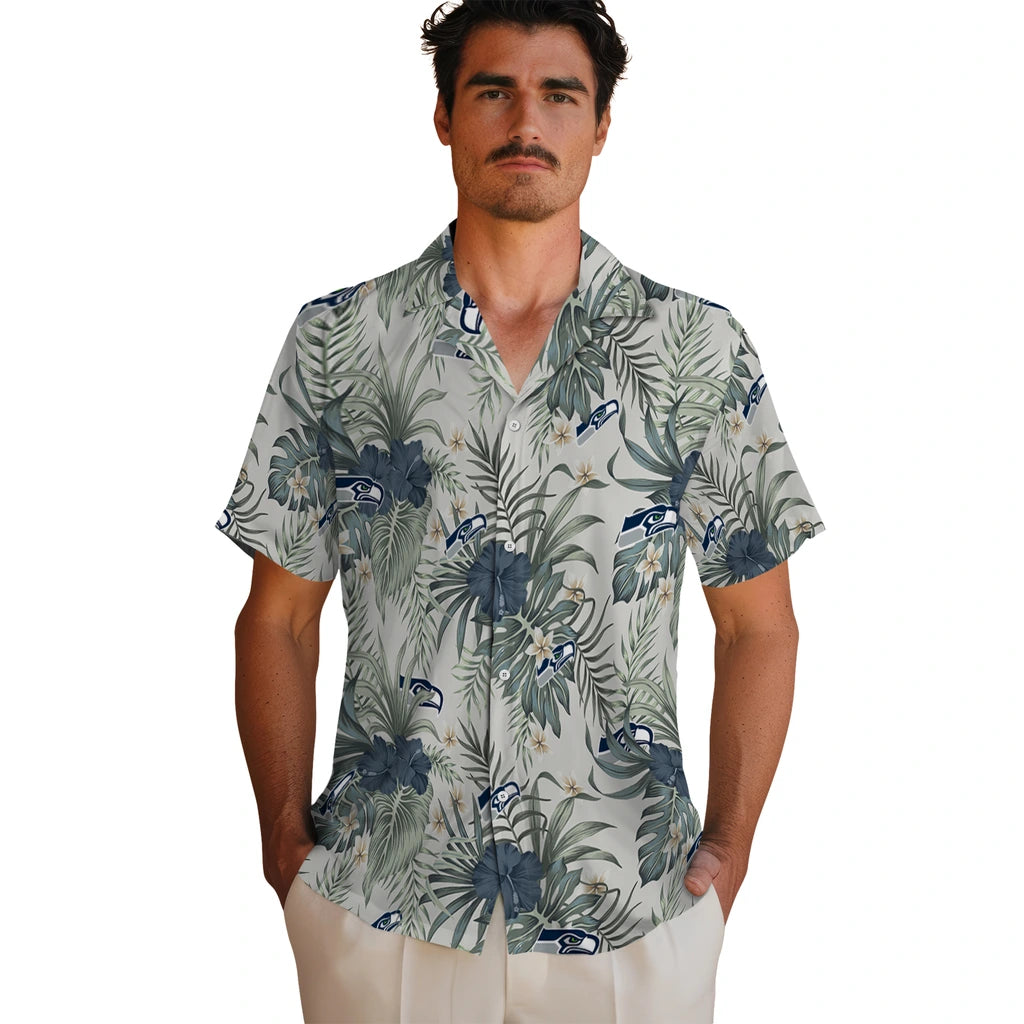 Seattle Seahawks Hawaiian Shirt - Hibiscus Designs | Moonbestprint