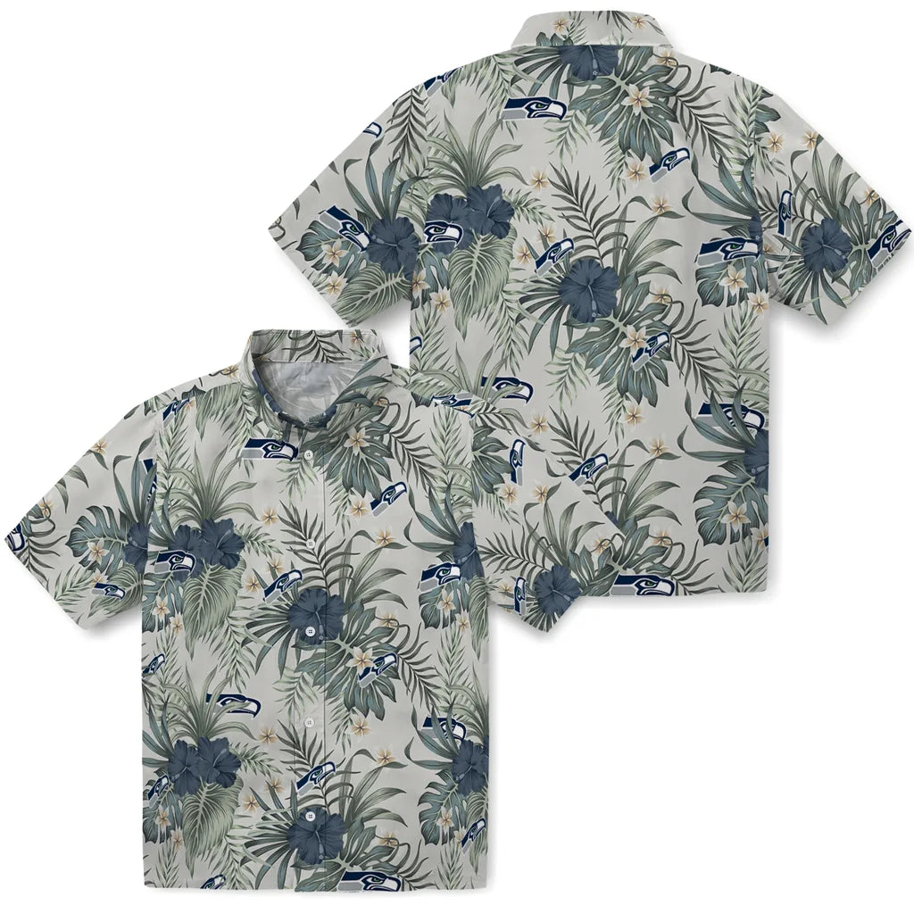 Seattle Seahawks Hawaiian Shirt - Hibiscus Designs | Moonbestprint