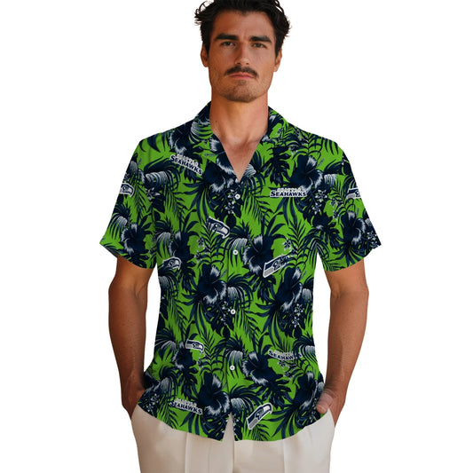 Seattle Seahawks Hawaiian Shirt - Hibiscus Exotic | Moonbestprint