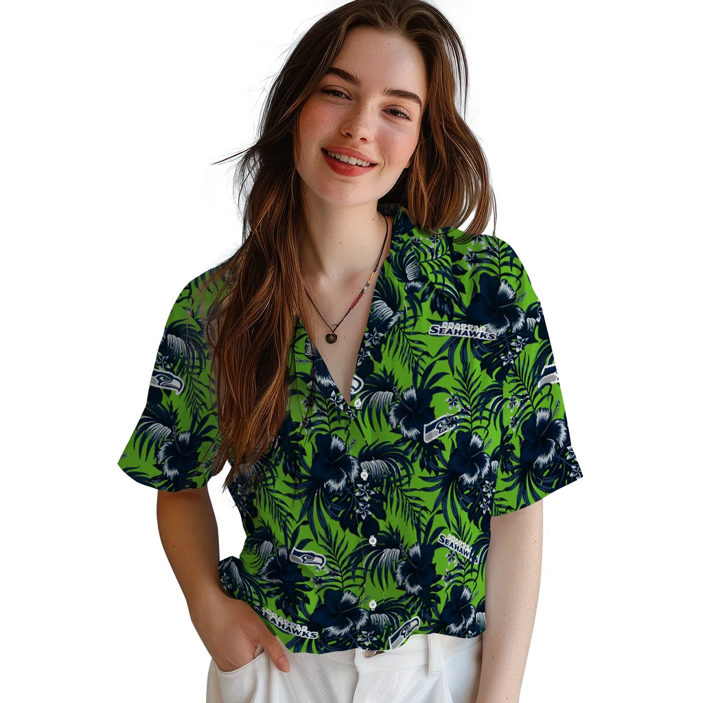 Seattle Seahawks Hawaiian Shirt - Hibiscus Exotic | Moonbestprint