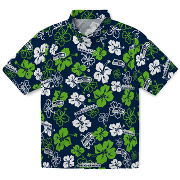 Seattle Seahawks Hawaiian Shirt - Hibiscus Flower Design | Moonbestprint