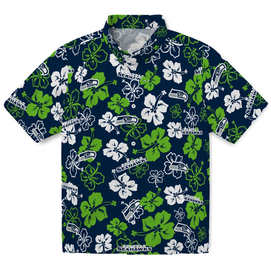 Seattle Seahawks Hawaiian Shirt - Hibiscus Flower Design | Moonbestprint