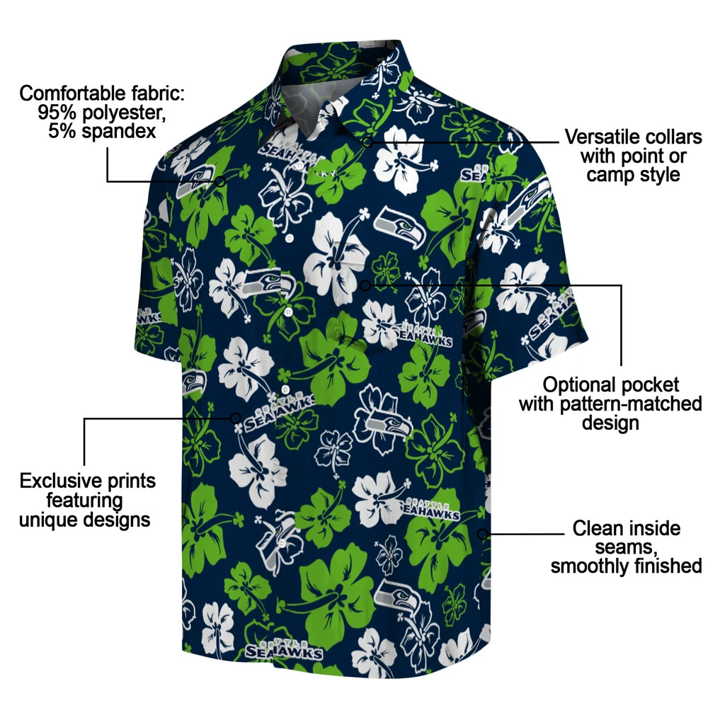 Seattle Seahawks Hawaiian Shirt - Hibiscus Flower Design | Moonbestprint