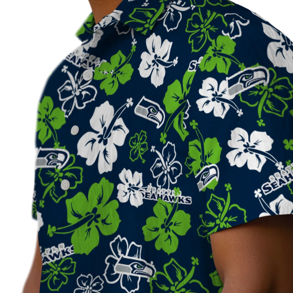Seattle Seahawks Hawaiian Shirt - Hibiscus Flower Design | Moonbestprint