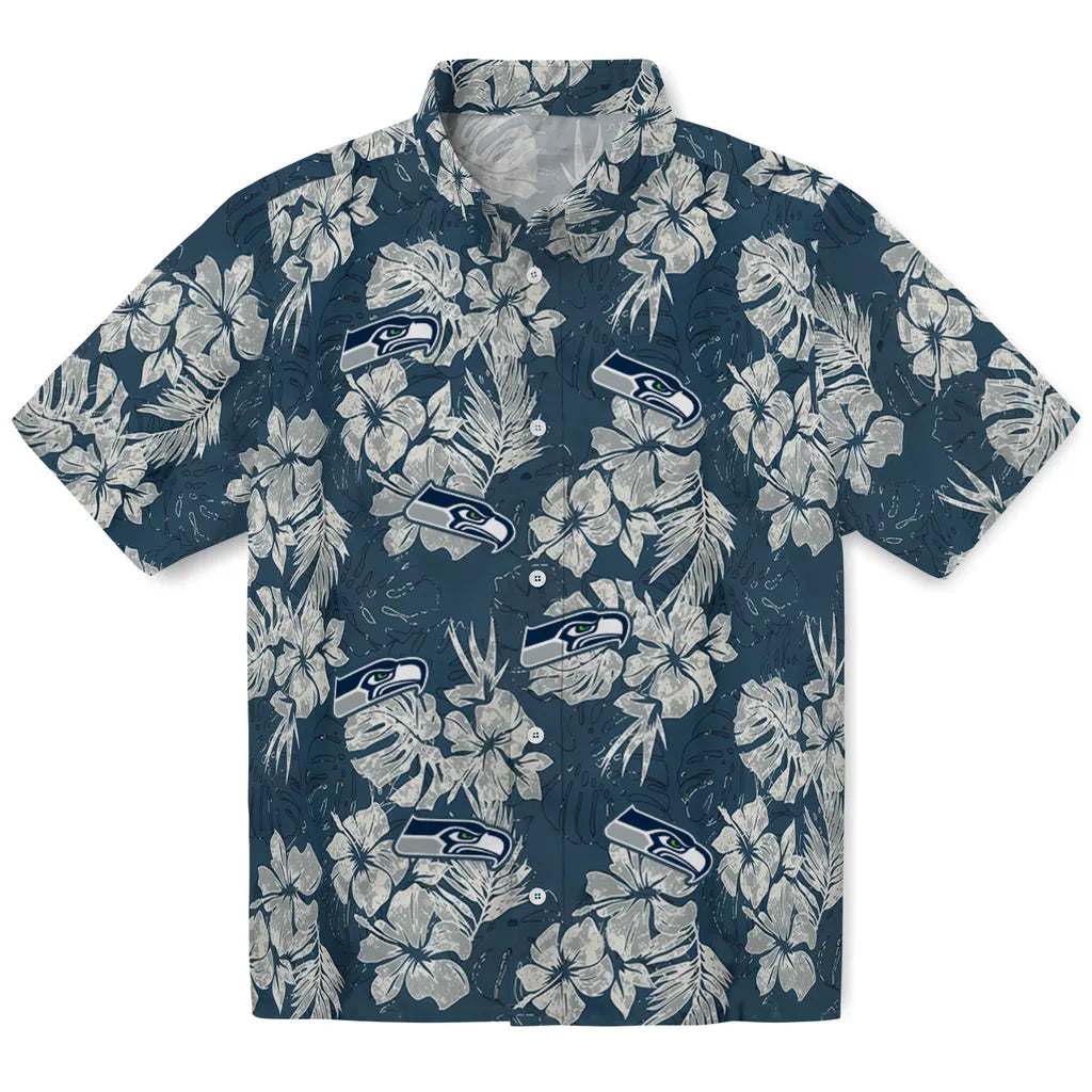 Seattle Seahawks Hawaiian Shirt - Hibiscus Flowers | Moonbestprint
