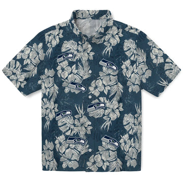 Seattle Seahawks Hawaiian Shirt - Hibiscus Flowers | Moonbestprint