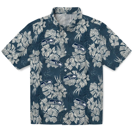 Seattle Seahawks Hawaiian Shirt - Hibiscus Flowers | Moonbestprint
