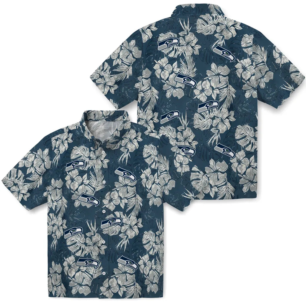 Seattle Seahawks Hawaiian Shirt - Hibiscus Flowers | Moonbestprint