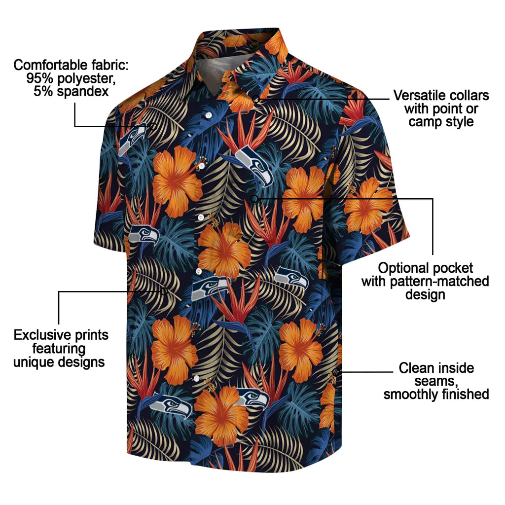 Seattle Seahawks Hawaiian Shirt - Hibiscus Foliage | Moonbestprint