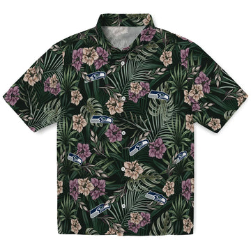 Seattle Seahawks Hawaiian Shirt - Hibiscus Leaves Pattern | Moonbestprint