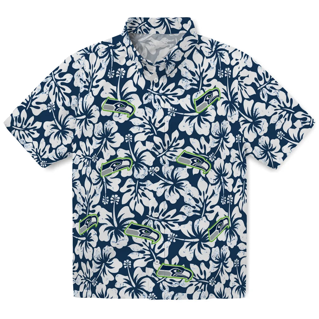 Seattle Seahawks Hawaiian Shirt - Hibiscus Motif | Moonbestprint