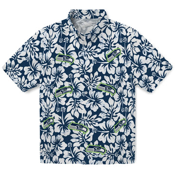 Seattle Seahawks Hawaiian Shirt - Hibiscus Motif | Moonbestprint