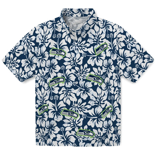 Seattle Seahawks Hawaiian Shirt - Hibiscus Motif | Moonbestprint