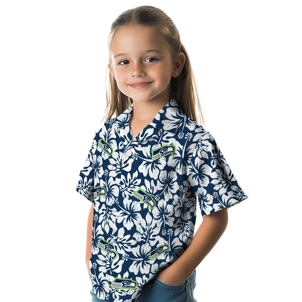 Seattle Seahawks Hawaiian Shirt - Hibiscus Motif | Moonbestprint