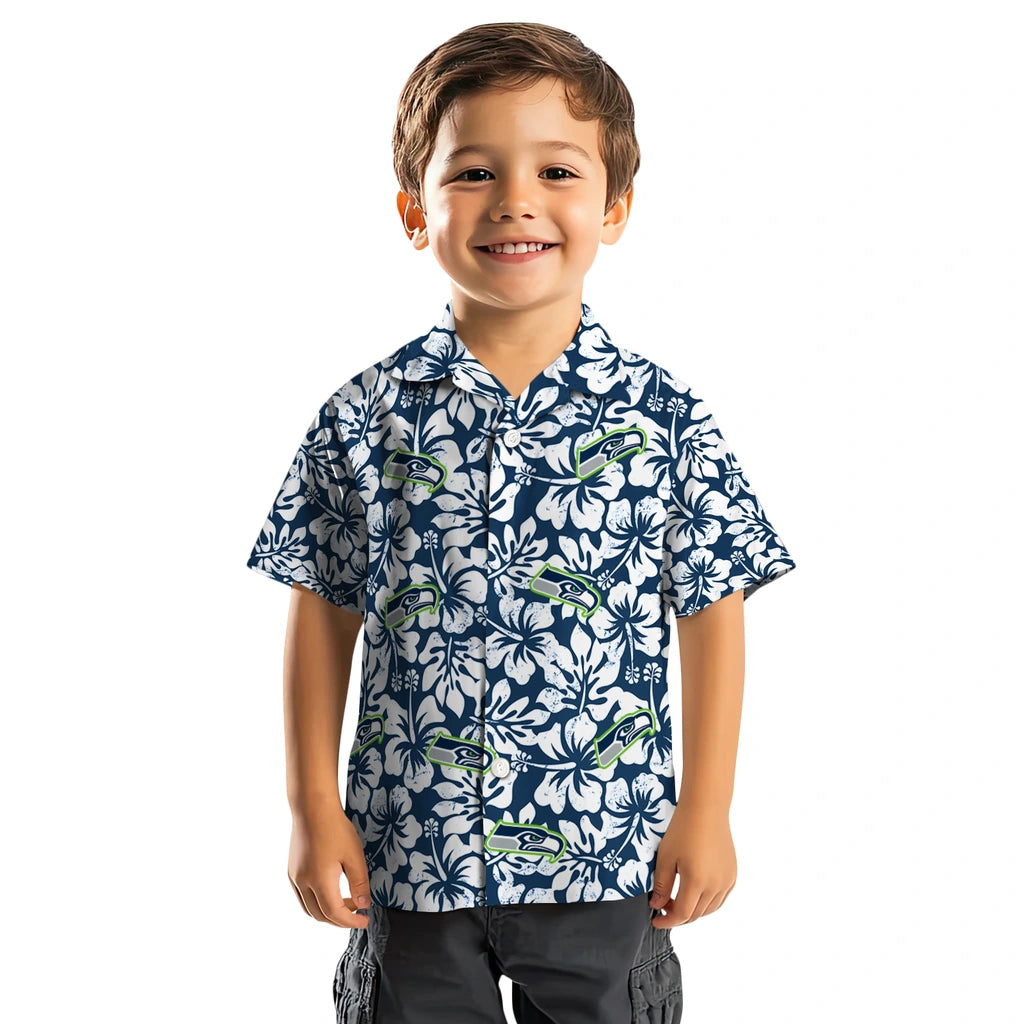 Seattle Seahawks Hawaiian Shirt - Hibiscus Motif | Moonbestprint